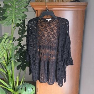 Blu Pepper Black Open Knit Womens Cardigan Small